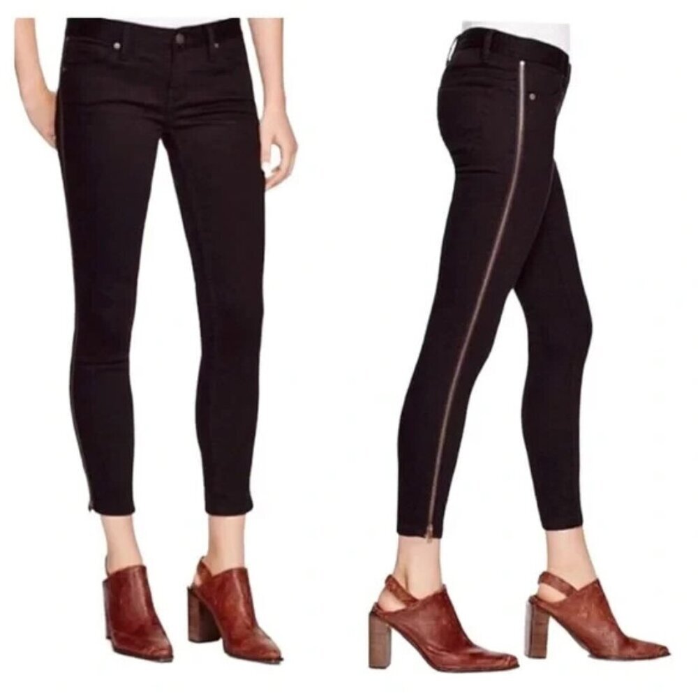 FREE PEOPLE Women Levon‎ Skinny Zipper Leg Jeans Sz 26 Black Casual Denim 50-16
